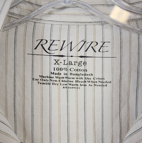 Rewire Men's Beige Striped Shirt Short Sleeve Retro, sz XL - Picture 2 of 13